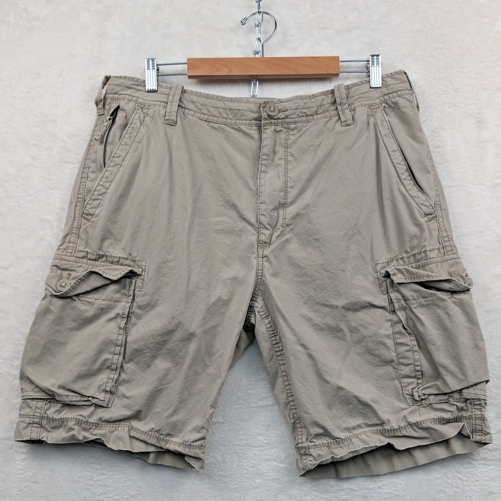 VTG Express Cargo Shorts Men's 38 Tan Khaki 10.5" Multi Pocket Zip Utility Y2K